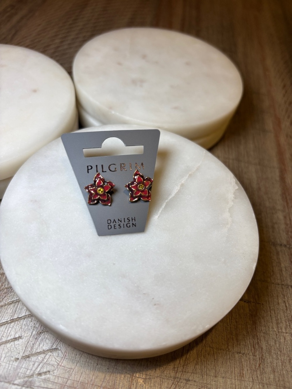 174 Pilgrim Red and Gold Enamel Flower Stud Earrings